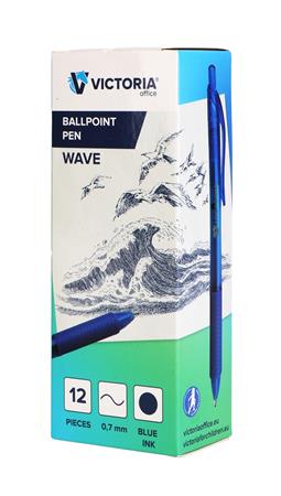 Golyóstoll, 0,5 mm, nyomógombos, VICTORIA OFFICE, „Wave”, kék